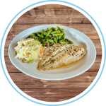 Fresh flounder at Cafe at the Ridge on a wooden background